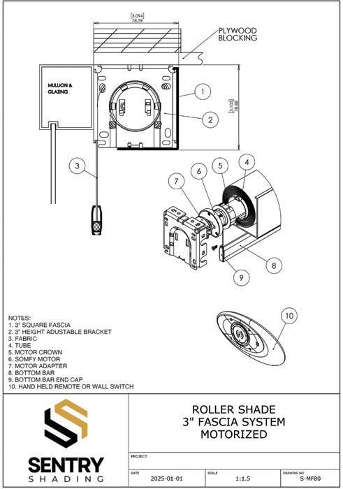 Motorized Hardwired 3 inch Fascia product detail drawing